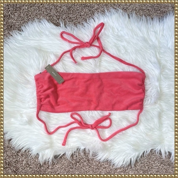 NWT J Crew Coral Terry Bandeau Bikini Swimsuit Top 2X - Picture 1 of 9